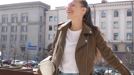 young woman in city