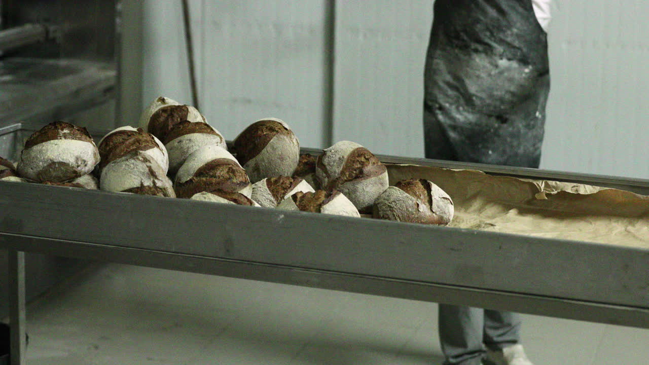 Baker Taking Out The Freshly Baked Sourdough Bread From The Traditional Oven