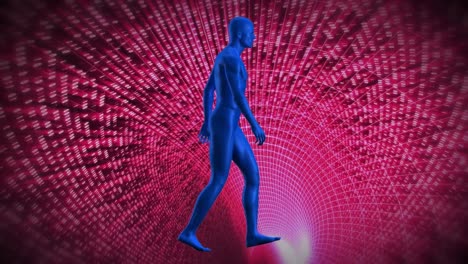 Animation-Eines-Menschen,-Der-über-Einen-Digitalen-Tunnel-Geht