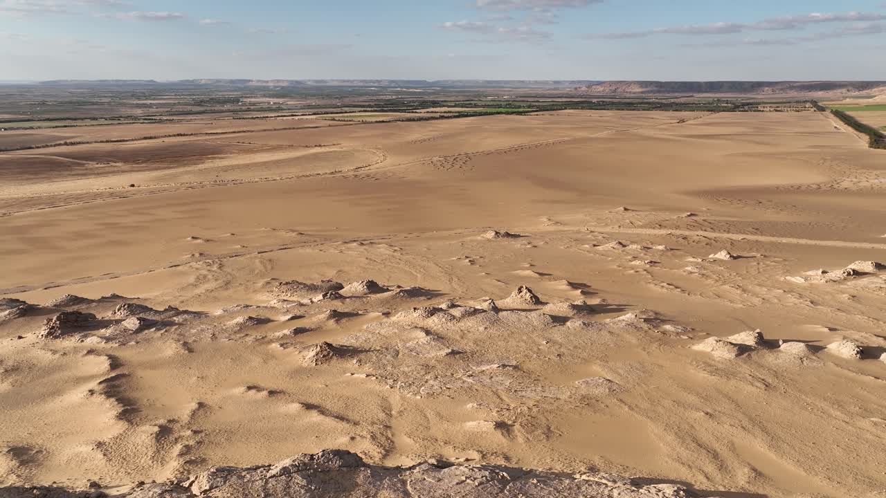 paisaje desértico con vegetación lejana