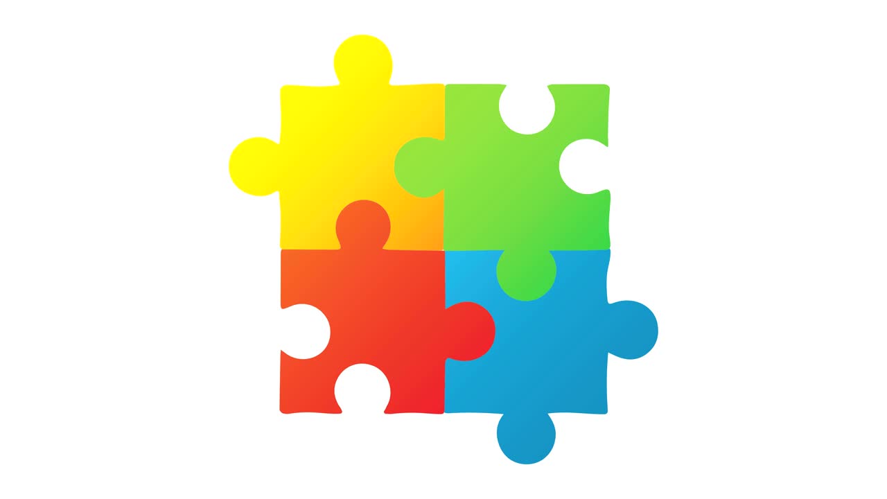 Digitally generated video of with puzzle elements forming square shape against white background