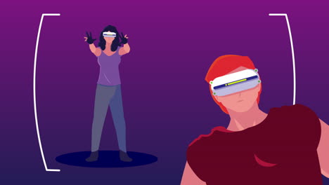 virtual reality tech animation with couple using characters