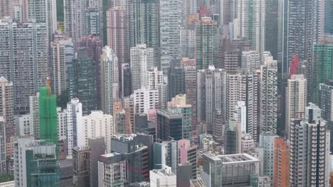 bird's eye view of skyscraper apartments and office buildings at one of the most densely populated places in the world