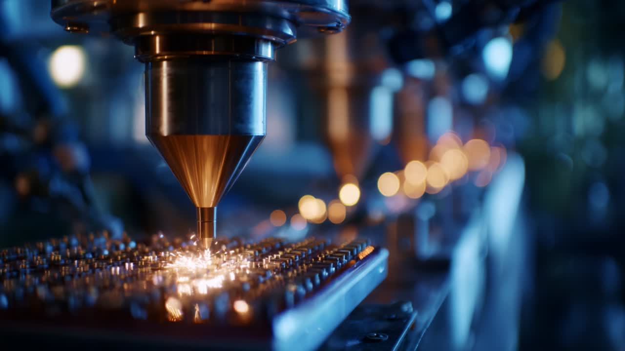 Precision Manufacturing Process: A Close-Up Perspective on the Intricate Laser Engraving Machinery Used to Create Detailed Patterns on Circuit Boards During Advanced Industrial Production