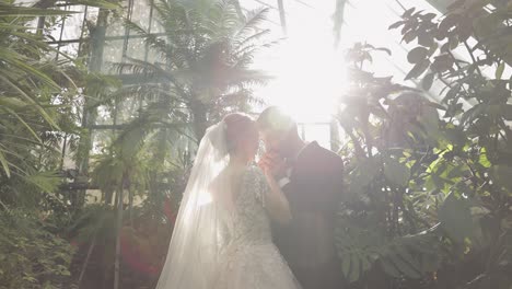 newlyweds. caucasian groom with bride in the park. wedding couple. happy family