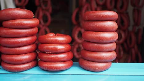 stacked turkish sucuk sausages