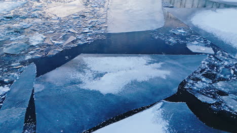 video captured by a drone providing a sweeping look at the ice formations in the water