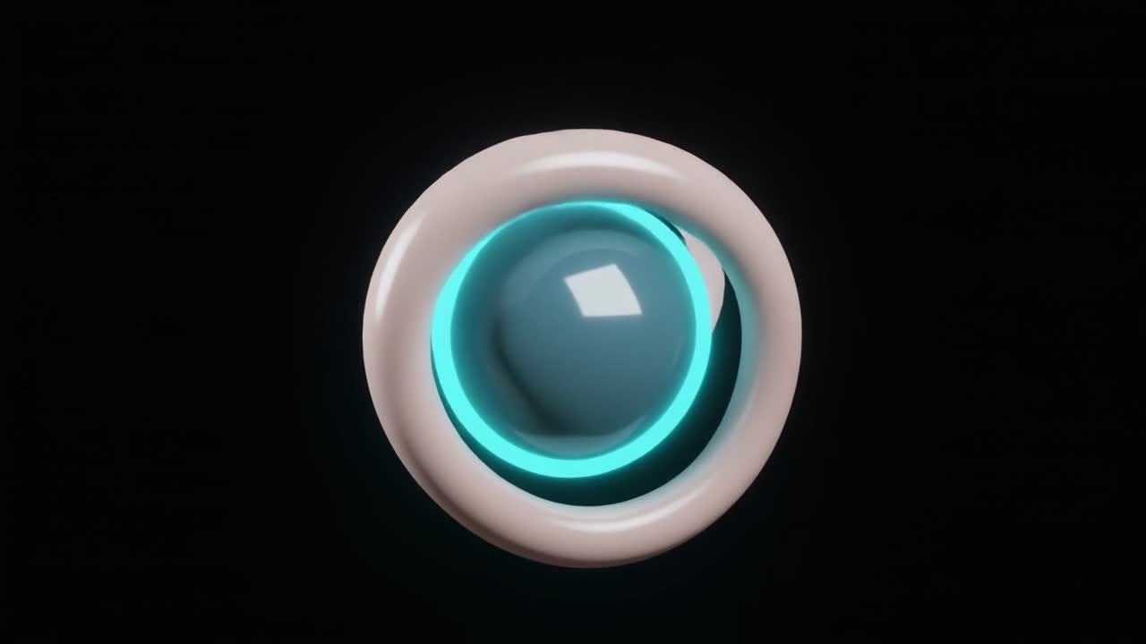 Abstract 3D Sphere with Cyan Glow Rotating in White Ring