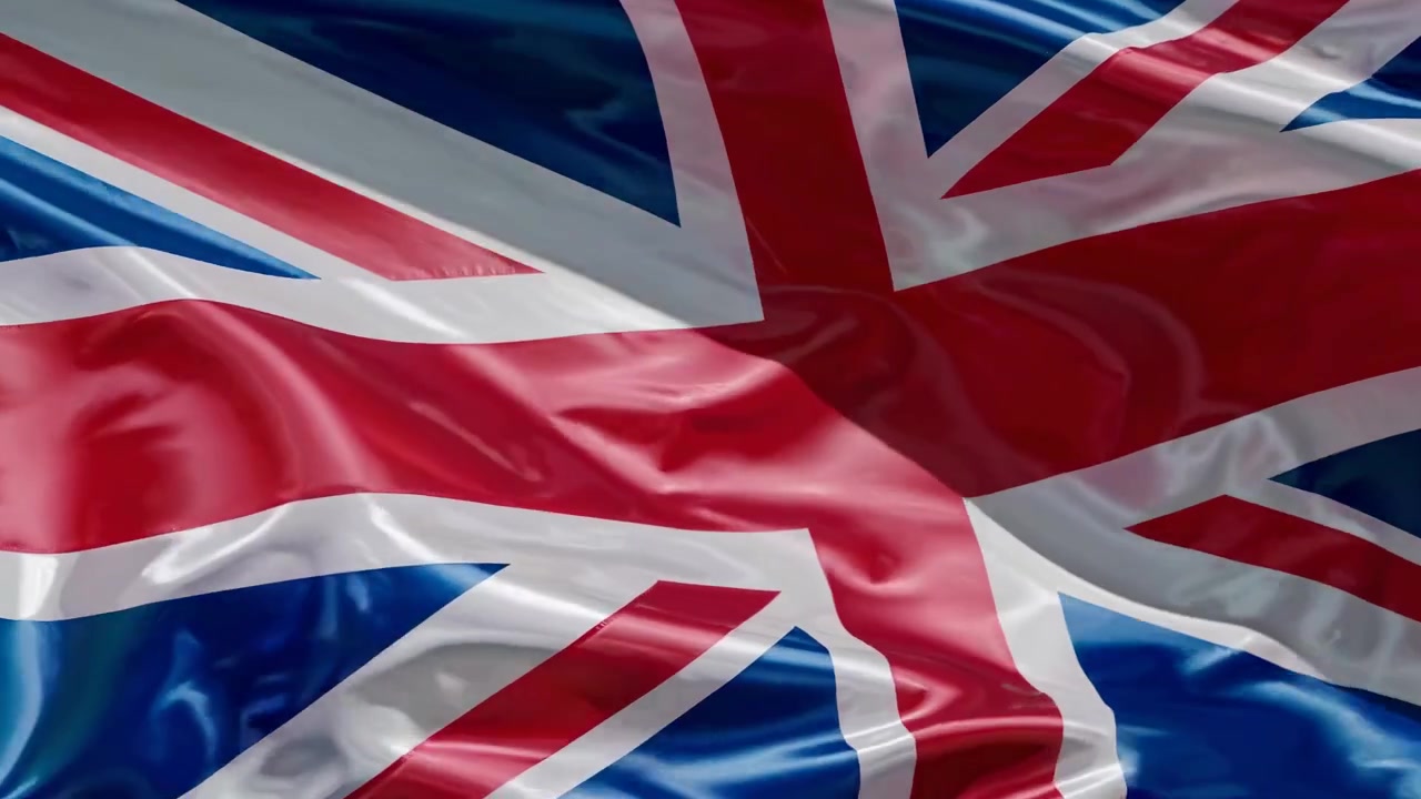 Close-up da Bandeira Britânica Union Jack Tremulando Suavemente