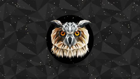 polygonal owl background. animal head. low polygon loop animation. geometric wildlife. polygonal animal portrait.