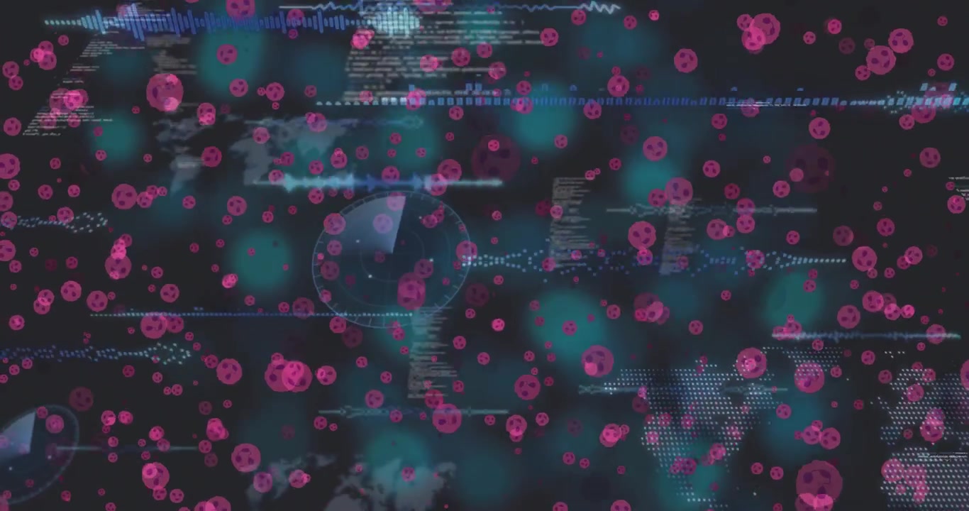 Visualizzazione dati astratta che inizia con blob ciano alla deriva, con marcatori magenta che appaiono e rivelano una sovrapposizione.