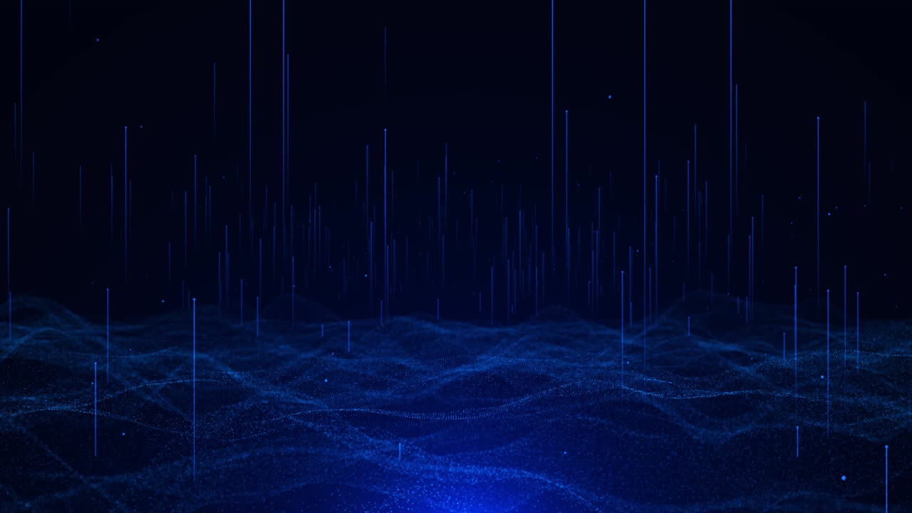 Concetto di rete neurale digitale 3D cyber, flusso di big data, particelle bokeh, intelligenza artificiale (AI).
