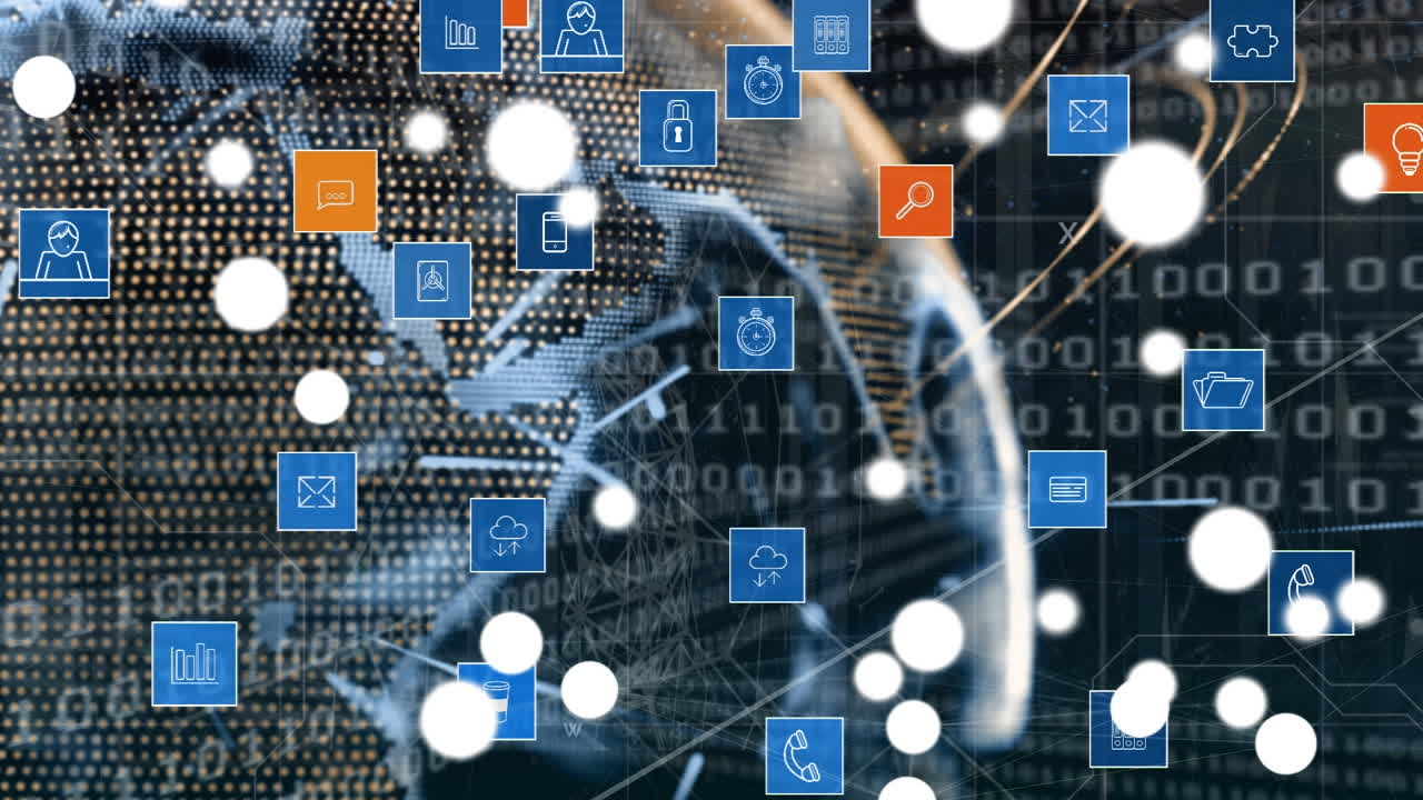 animación del mundo sobre el procesamiento de datos y la red de conexiones