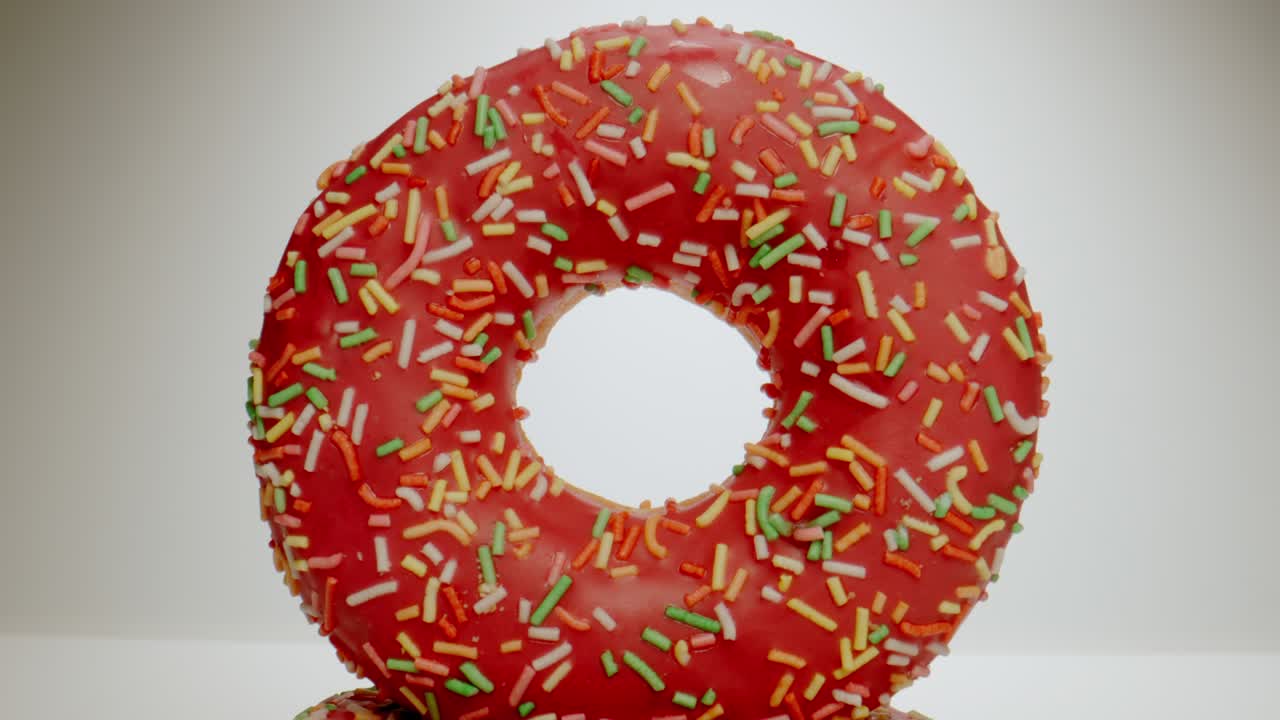 macro: rosquilla rosada está en un plato blanco