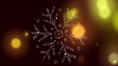 glowing snowflake animation over festive lights on dark background, creating holiday ambiance
