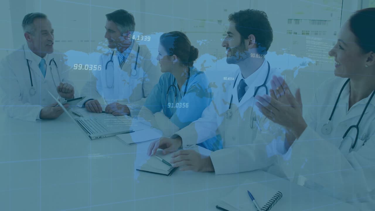 다양한 그룹의 의사들에 대한 데이터 처리의 애니메이션