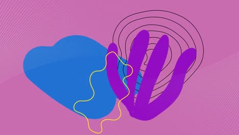 animación de formas azules y violetas que se mueven sobre un fondo rosa