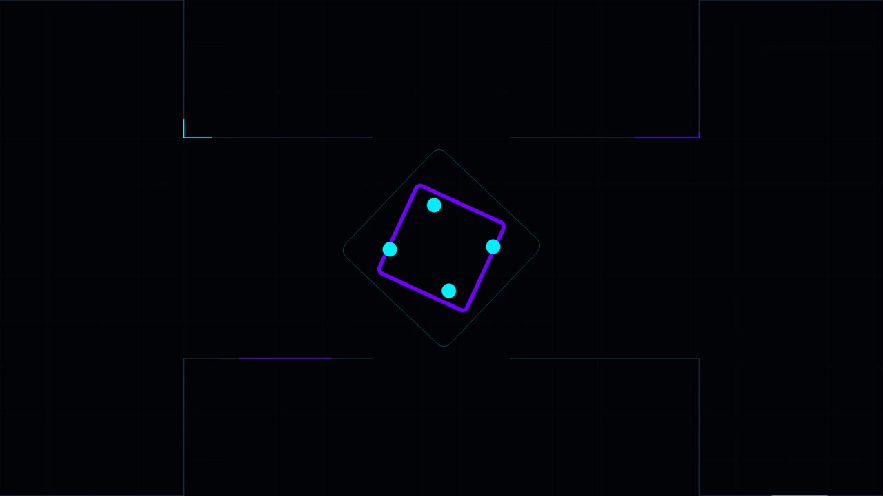 Neon Glowing Dice Rotating on Dark Background