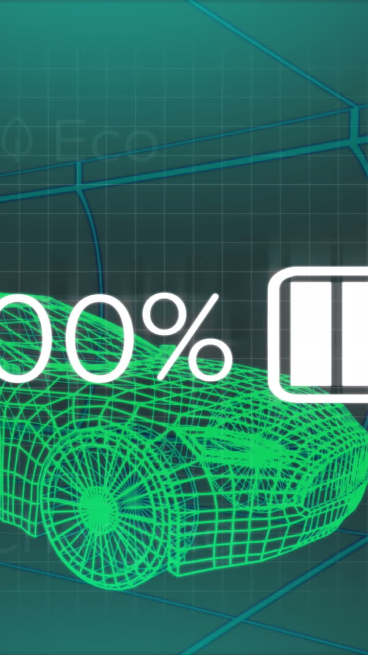 animación de los datos del estado de carga en la interfaz del vehículo eléctrico, en un modelo de coche 3d
