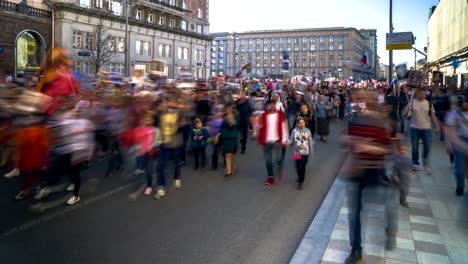 moscow; russia- ninth of may two thousand eighteenth year; procession of moscow residents on the day of victory in world war ii, in memory of the dead relatives, the immortal regiment, time lapse