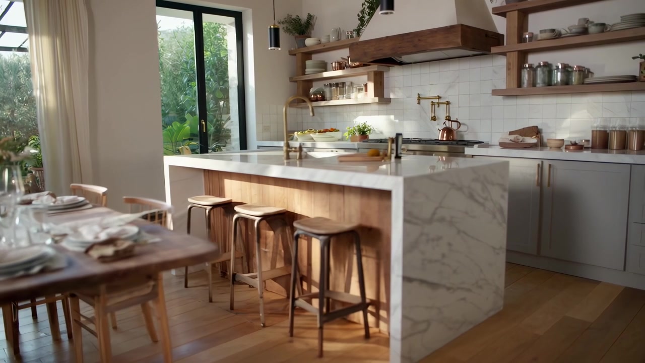 Elegant Open Concept Dining Room and Modern Kitchen Interior