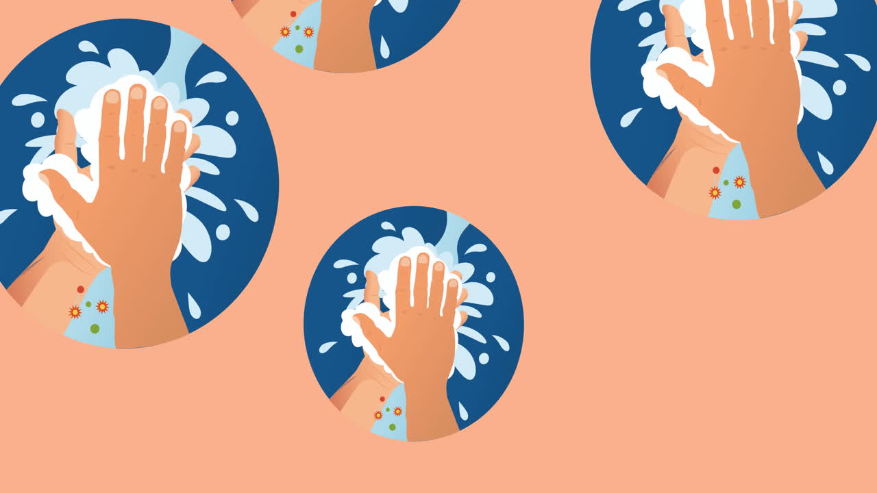 Animation of washing hands icon on orange background