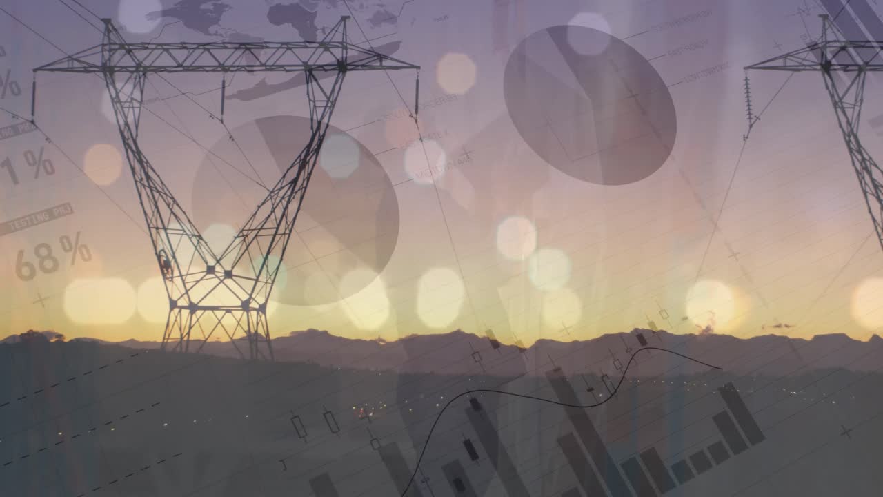 Animation of data processing over pylons