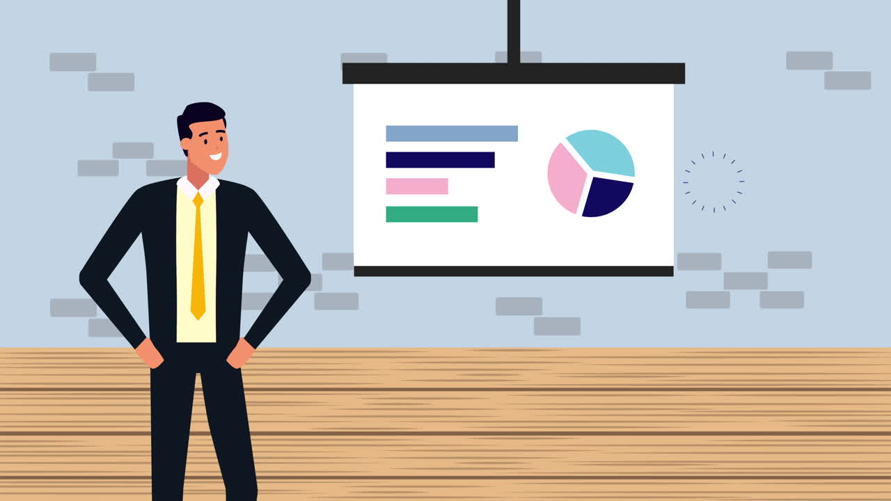 elegante trabajador de negocios con presentación de estadísticas