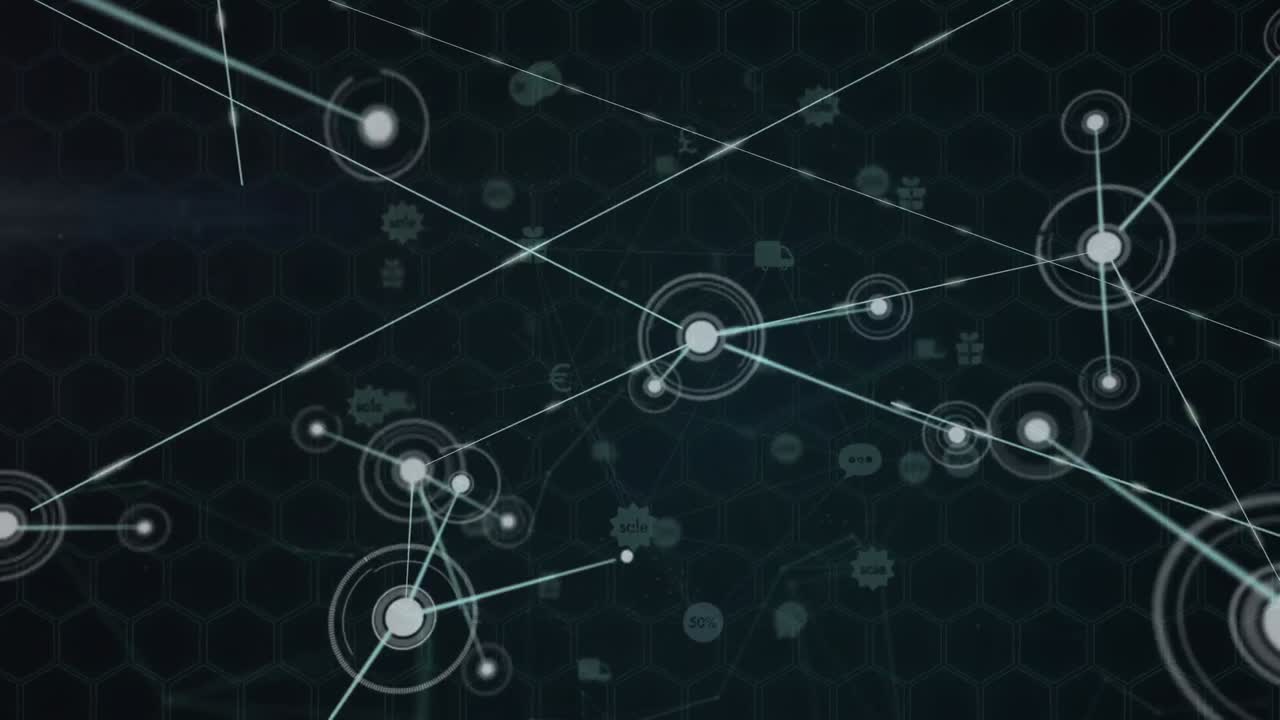 Animation of network of connections over dark background