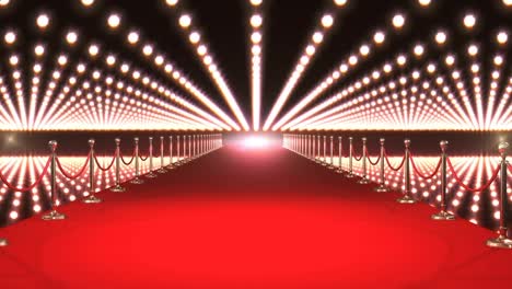 Animation-of-red-kaleidoscopic-shapes-over-red-carpet-venue-with-paparazzi-flashbulbs