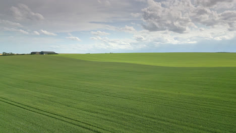 Drone-flies-over-Lincolnshire-countryside,-capturing-the-beauty-of-farms,-fields,-wheat,-barley,-road,-tractor-tracks