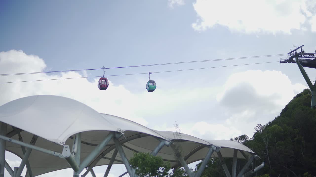 Shot View of Cable Car in Langkawi Island, Kedah, Malaysia. Adventure tourism.