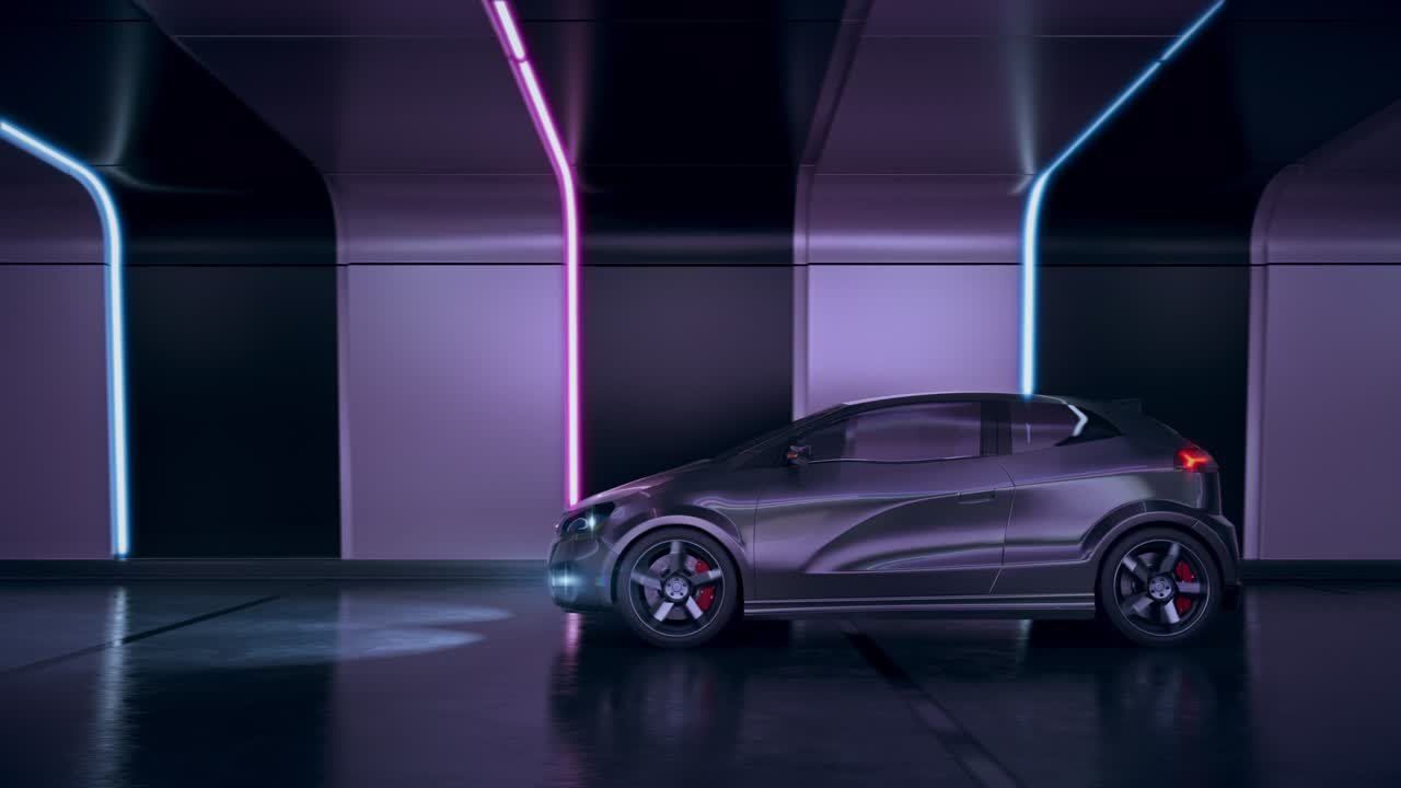 coche eléctrico en un túnel futurista.