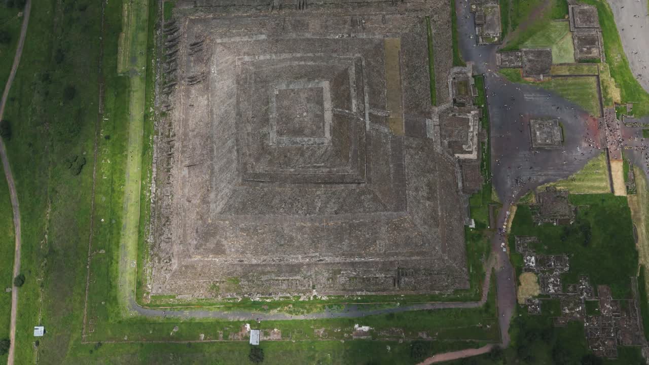 Top-down drone view of Pyramid of the Sun in Teotihuacan, Mexico