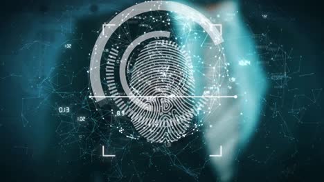 animation of businessman touching screen with biometric fingerprint and scope scanning