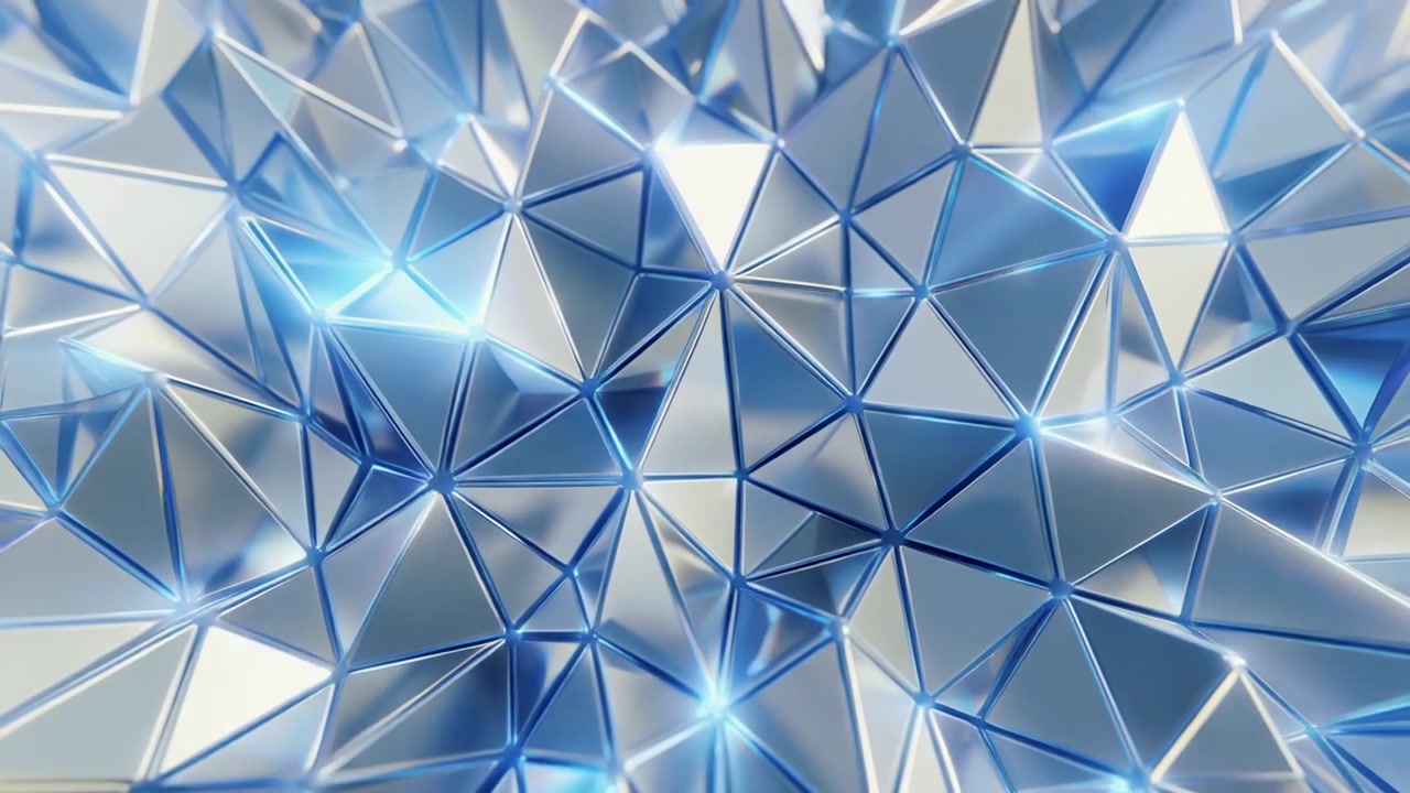 Abstract Background of Moving Metallic Blue Geometric Triangles