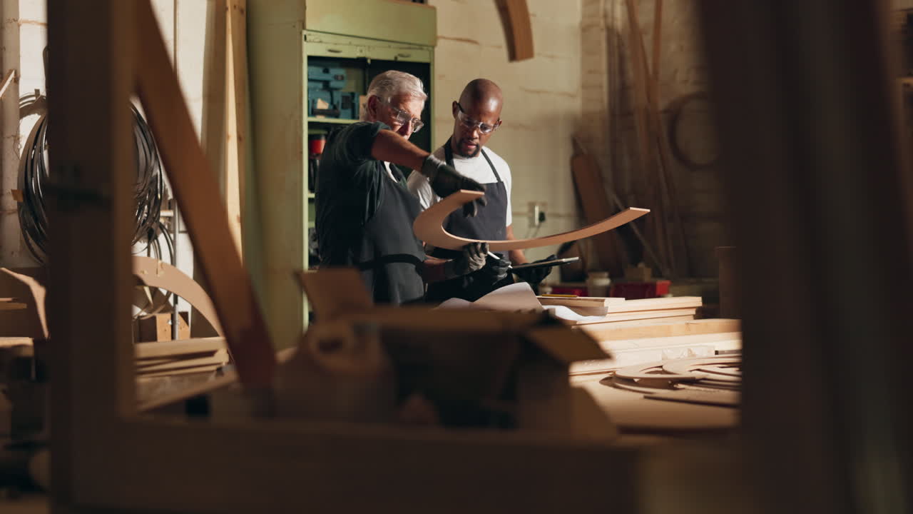 Craftsmen working with wood in a workshop
