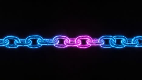 a vibrant neon chain glowing with electric energy, transitioning from deep blue to vivid pink, symbolizing connection and strength in an abstract artistic representation