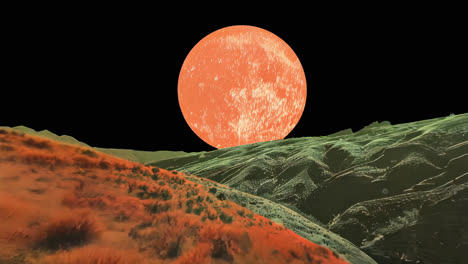 Aesthetic landscape with full moon border animated overlay, transparent 4K video, alpha channel