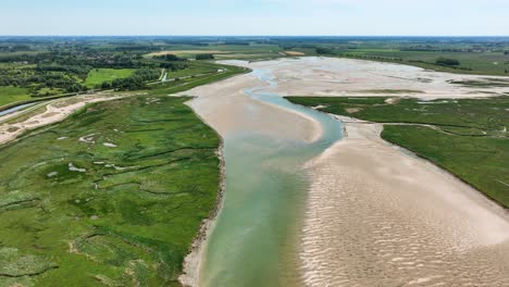 het zwin nature reserve, a wetland and estuary at the north sea in europe, drone view