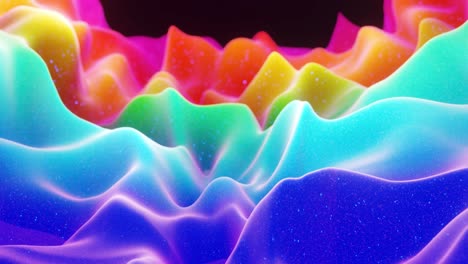 beautiful abstract 3d surface with extrude or displace waves transform in loop. rainbow gradient. soft matte material like sweetness or marmalade with light inner glow, glitters in morphing surface.