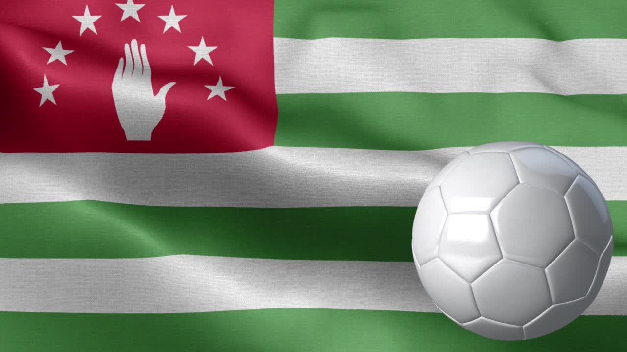 bandera de abjasia y pelota de fútbol - bandera de abjasia de alto detalle - bandera nacional abjasia patrón de onda elementos en bucle - textura de tela y bucle sin fin - bola de fútbol y bandera