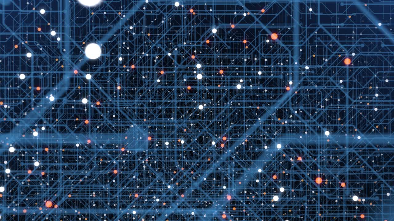 4K seamless loop of print circuit technology cyber and futuristic concept. Circuit Board with moving electrons. CPU processing Data. Futuristic HUD technology Screen Data animation.