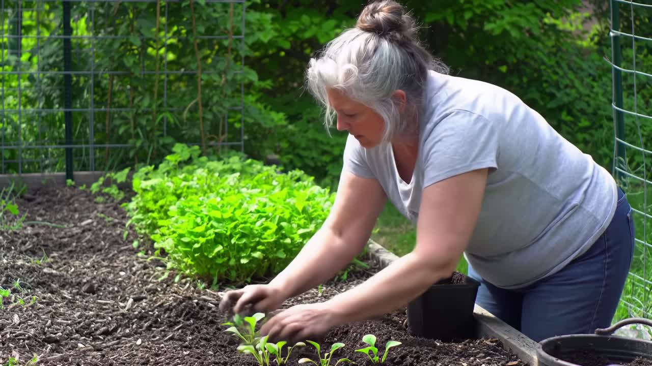 Engaging in Gardening: A Dedicated Individual Tending to Young Plants in a Lush Home Garden, Emphasizing the Joy of Nurturing Nature and Growing Fresh Produce