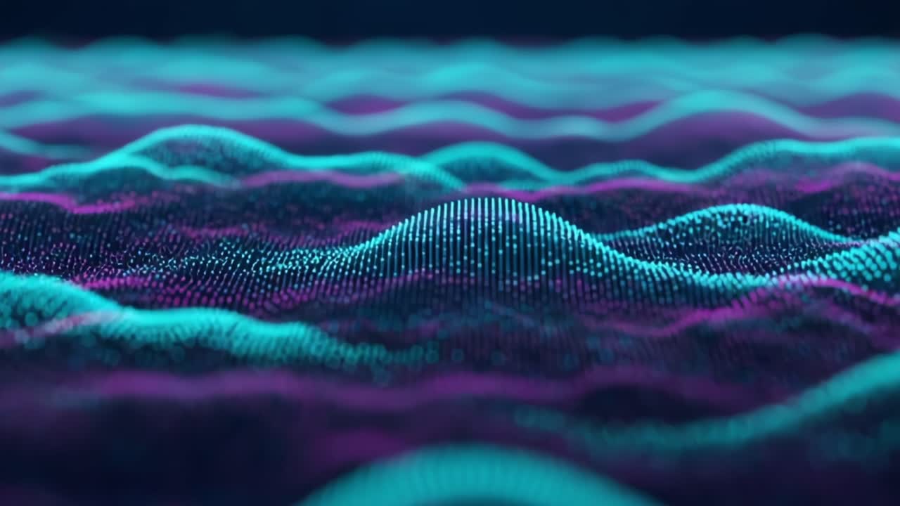 A Stunning Visualization of Digital Waves: Exploring the Interplay of Light and Motion in a Captivating Abstract Landscape of Colorful Particles