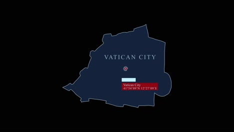stylized vatican city map with capital city and geographic coordinates on black background