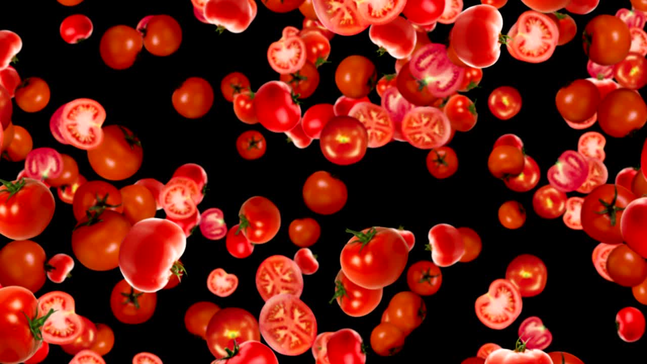 토마토가 떨어지는 배경, 알파 채널, 루프