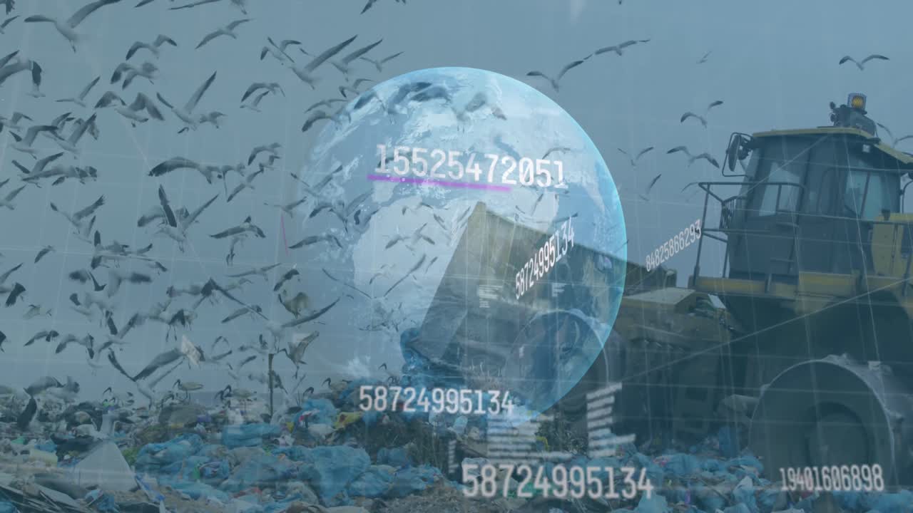 쓰레기 매립장 위의 지구로 금융 데이터 처리의 애니메이션