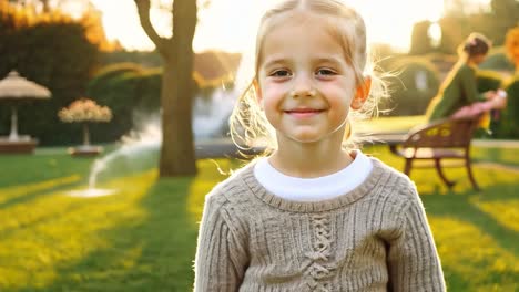 a young girl smiling in a garden