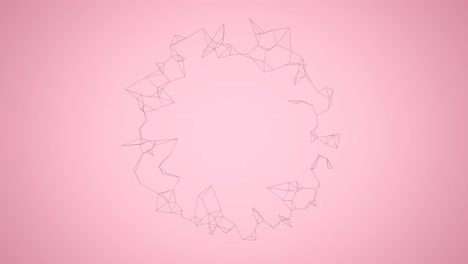 animación de líneas en zigzag amarillas y blancas sobre una red giratoria sobre un fondo rosa